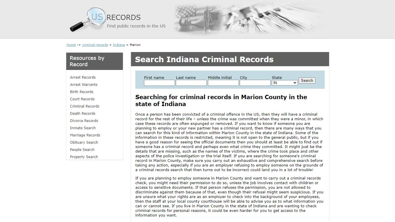 Search Criminal Records Marion Indiana | US Records