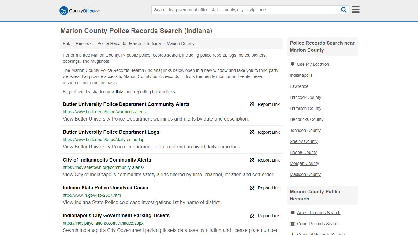 Marion County Police Records Search (Indiana) - County Office